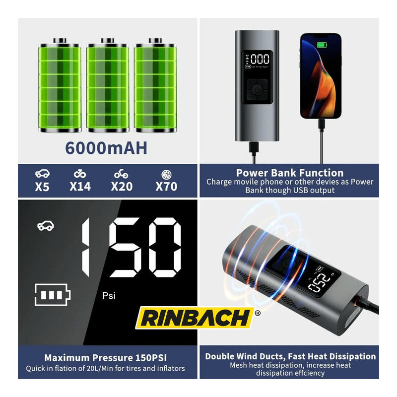 Bomba Inflador Aire Llanta Compatible Ecomobile