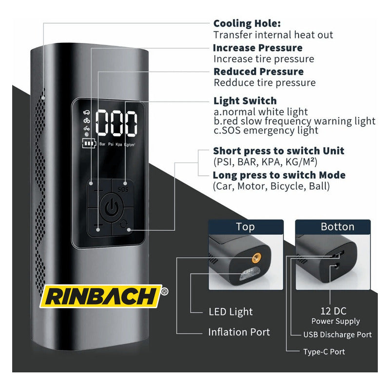 Bomba Inflador Aire Llanta Compatible Sense